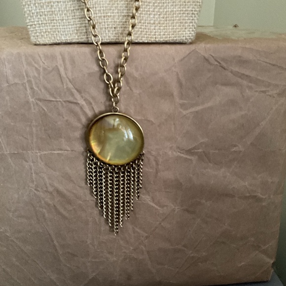 Tabolt Antique Gold Toned Pendant Necklace with Fringe - Picture 2 of 3
